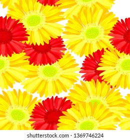 Seamless pattern of yellow and red gerbera daisy flowers. Vector illustration