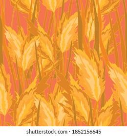 Seamless pattern of yellow reeds on a bright orange background.
