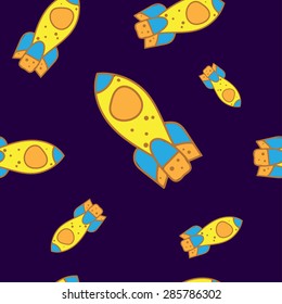Seamless pattern of yellow rocket.
