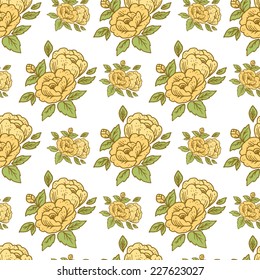 Seamless pattern with yellow roses