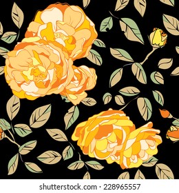 Seamless pattern of yellow roses