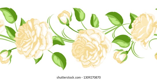 Seamless pattern with yellow roses. Beautiful decorative flowers, buds and leaves.