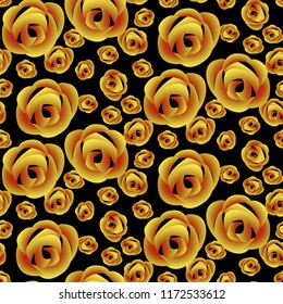 Seamless pattern of yellow roses on a black background made in folk Russian style