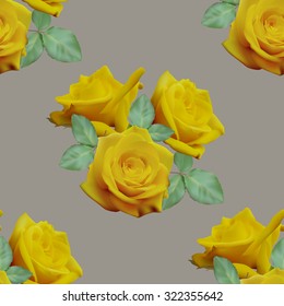 Seamless pattern with yellow roses on gray background..Vector illustration.