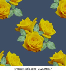 Seamless pattern with yellow roses on a blue background.Vector illustration.