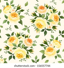 Seamless pattern with yellow roses. Vector illustration.