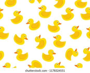 seamless pattern of yellow rubber duck on white background