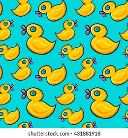 Seamless pattern with yellow rubber duck swimming. Vector illustration.Very easy to edit. Great colors.