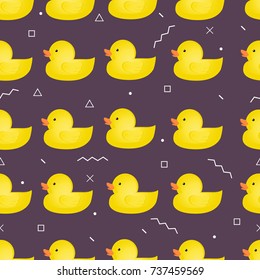 seamless pattern of yellow rubber duck swimming