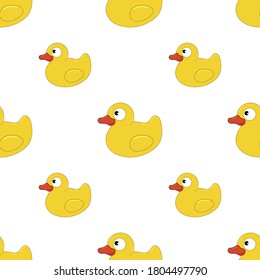A seamless pattern with yellow rubber ducks. Kids wallpaper. Shower and bath background.