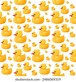 Seamless pattern with yellow rubber ducks. Stock vector illustration