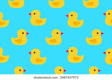 Seamless pattern of yellow rubber ducks. Vector illustration.