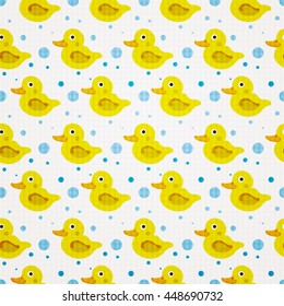 Seamless pattern with yellow rubber ducks. The layout is fully editable