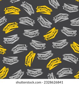 Seamless pattern of yellow sandwich silhouette illustration on dark grey background