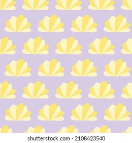 seamless pattern with yellow seashell on a purple background. underwater world.