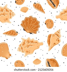 Seamless pattern with yellow seashells. Vector flat illustration
