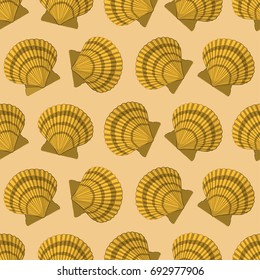 Seamless pattern with yellow shell  in cartoon style. Image for wrapping paper. Vector illustration