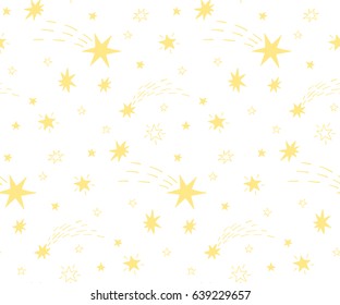 Seamless Pattern Of Yellow Shooting Stars.