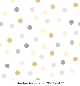 Seamless  pattern with yellow and silver polka dots. Endless holiday texture. Vector.