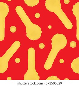 Seamless pattern of yellow smudges and points on a red background. Vector.