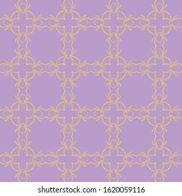 Seamless pattern of yellow spiders on a violet background. Abstract creative composition.Geometric spiders ornament. Vector illustration for fabric design, textile print, packaging, scrapbooking, etc.