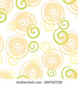 Seamless pattern with yellow spirals. White background . All elements are isolated