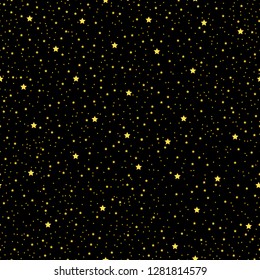 Seamless pattern with yellow stars different sizes on black background 