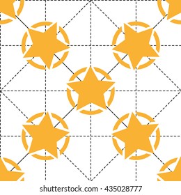 Seamless pattern with yellow stars and dotted lines