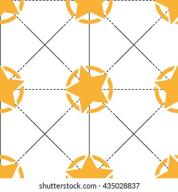 Seamless pattern with yellow stars and dotted lines