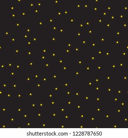 Seamless pattern with yellow stars on black background. Vector illustration
