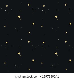 Seamless pattern with yellow stars on a black background. Textiles, wallpaper, wrapping paper, case, covers.