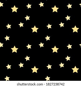 Seamless pattern with yellow stars on black background. Vector image. 
