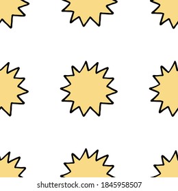 Seamless pattern with yellow stars on white background. Doodle style. Hand drawn. Vector, flat design.