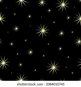 seamless pattern yellow stars on black background for decoration of gift paper wallpaper textile