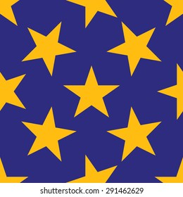 Seamless pattern with yellow stars on blue background. Vector illustration.