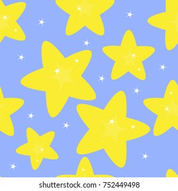 seamless pattern of yellow stars on blue background, vector illustration