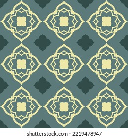 Seamless pattern yellow stencil damask on green background abstract, You can be used for backgrounds, cards and more. All swatches are seamless and you will be able to use it for large surfaces.