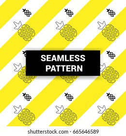 Seamless Pattern of yellow stripes and black pineapples designed vector background print ready. Repeating stylish pattern design.