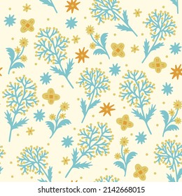 Seamless pattern with yellow summer flowers and leaves isolated on white 
background. Perfect for textile wallpaper printing. Vector hand drawn 
illustration 