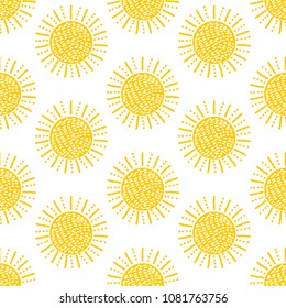 Seamless pattern from the yellow sun. Colorful background. Vector illustration