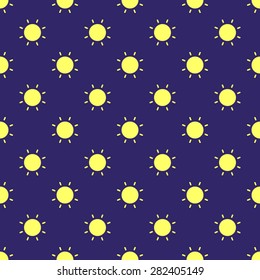 Seamless pattern with a yellow sun on a dark blue background. Vector illustration. Editable can be used for web page backgrounds, pattern fills