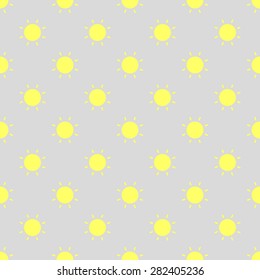 Seamless pattern with a yellow sun on a gray background. Vector illustration. Editable can be used for web page backgrounds, pattern fills