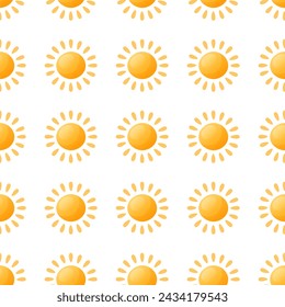 Seamless pattern yellow sun. Round yellow sun. Vector illustration of seamless sunshine pattern, for summer designs, cards, banners, textiles, gift wrapping.