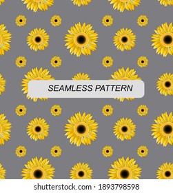 Patrón sin foco de girasoles amarillos sobre un fondo gris. Fondo floral de moda para textiles, tela, papel.