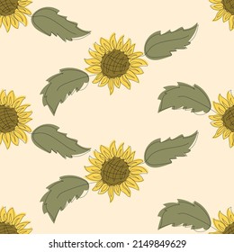 Patrón sin foco con girasoles amarillos sobre fondo blanco. Diseño floral. Adecuado para textiles, tela, papel pintado, envoltura. Ilustración vectorial.