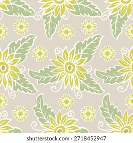 Patrón sin fisuras con girasoles amarillos en estilo vintage.