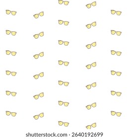 A seamless pattern of yellow sunglasses on a white background. The design features multiple pairs of stylish eyewear arranged uniformly