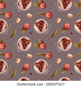 Seamless Pattern With Yellow Sweater, Book, Apples, Pumpkins. Autumn, Harvest, Thanksgiving Day, Cozy Home, Fall Concept. Vector Illustration. Perfect For Product Design, Wallpaper, Scrapbooking.