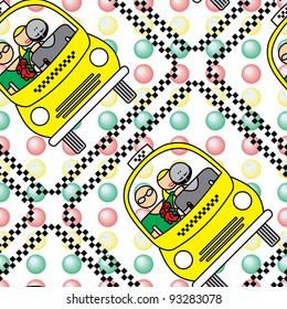 Seamless pattern with yellow taxi