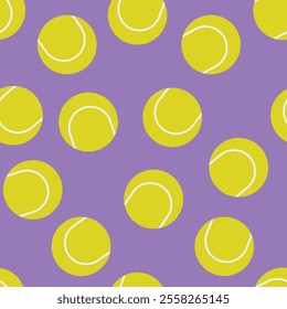 Seamless pattern with yellow tennis balls on purple background
